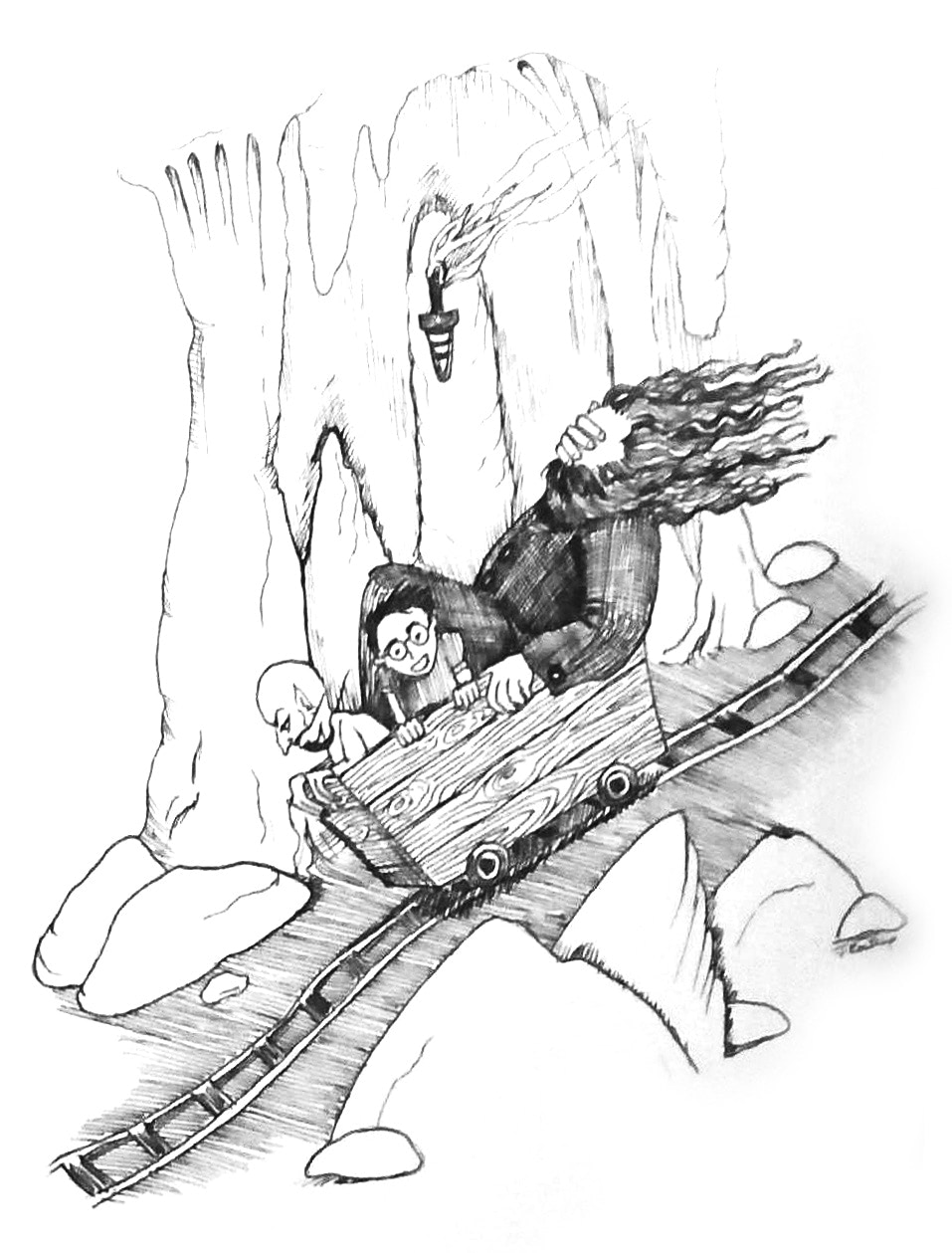 Harry et Hagrid dans les sous-terrains de Gringotts
