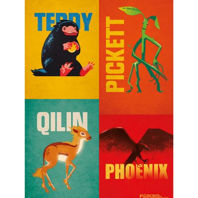 Affiche "Créatures 1" (avec Teddy le Niffleur, Pickett le Botruc, un Phénix et un Qilin)
